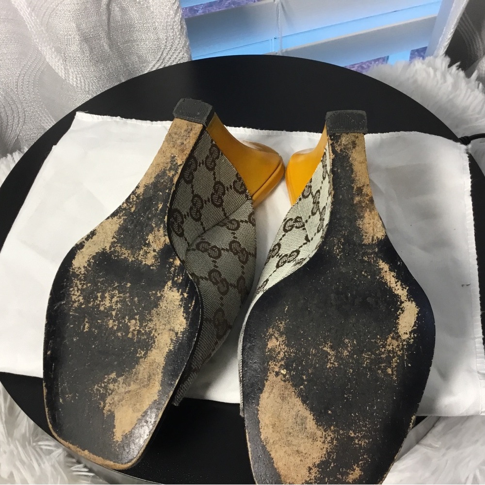 Gucci Beige Brown GG Canvas Open-Toe Slide Mules - Picture 6 of 12
